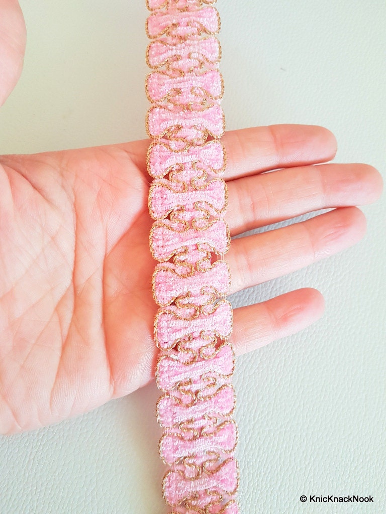 Pink Trim With Gold Border Piping, Approx. 25mm, Craft Ribbon