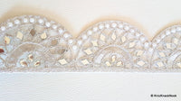Thumbnail for Silver Embroidered Lace Trim With Mirror, Beads And Pearl Embellishments, Approx. 53mm Wide - 140316L187