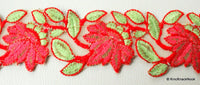 Thumbnail for Gold Sheer Trim With Red And Green Floral Embroidery, Approx. 55mm Wide
