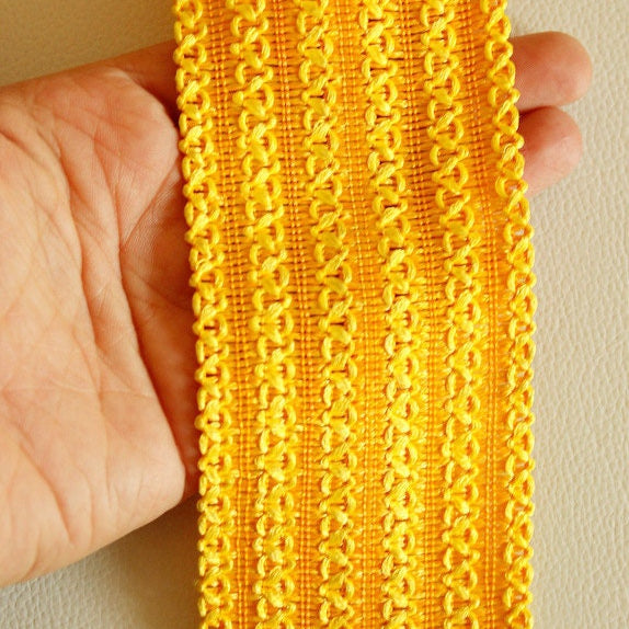 Yellow Thread Lace Trim, Approx. 65mm wide