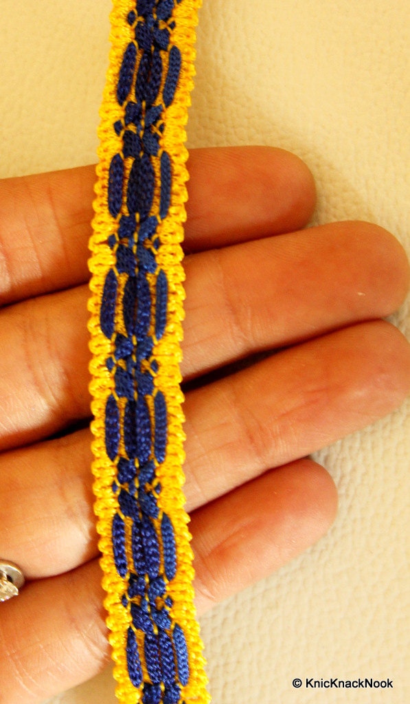 Yellow And Blue Thread Lace Trim, Approx. 14mm wide Braided Trim Gimp Trimming