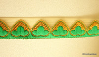 Thumbnail for Gold Sheer Trim With Green And Gold Embroidery, Approx. 32mm Wide