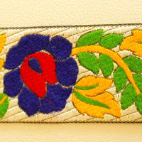 Thumbnail for Blue, Red, Yellow And Green Flower Embroidery White Fabric Lace Trim