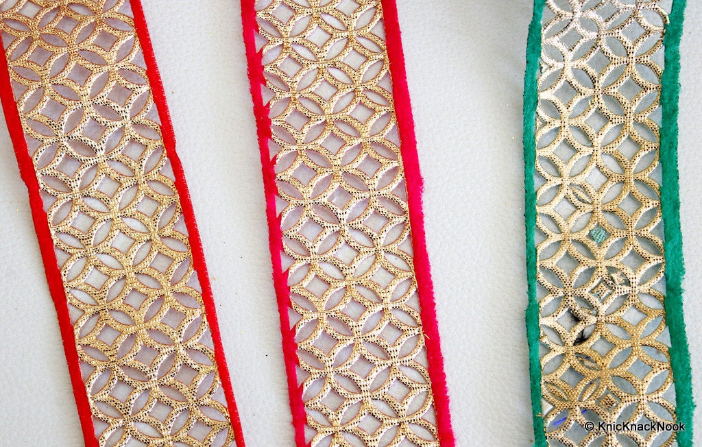 Red And Gold Cut Work Fabric Trim