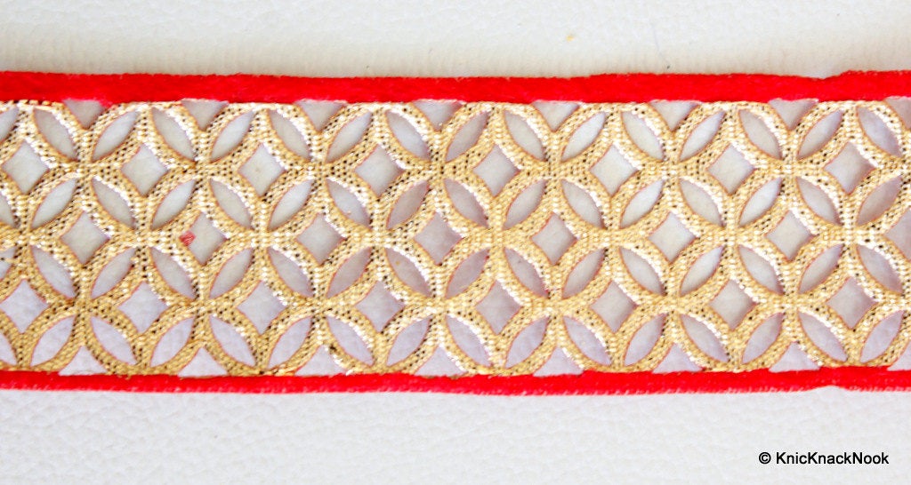 Red And Gold Cut Work Fabric Trim