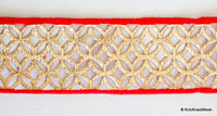 Thumbnail for Red And Gold Cut Work Fabric Trim