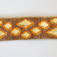 Thumbnail for Decorative Trim Orange, Gold And Bronze Embroidered Fabric Lace Trim, Approx. 32mm Wide