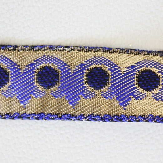 Royal Blue And Gold Embroidery Fabric Lace Trim, Approx. 20mm Wide