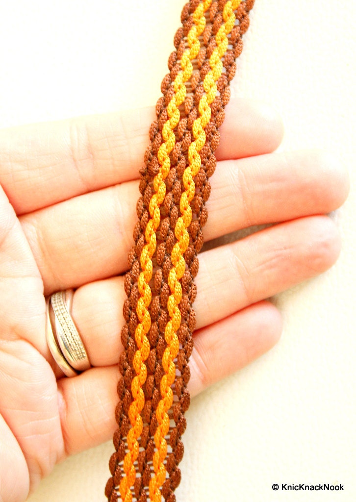 Brown And Orange Thread Lace Trim, 17mm wide
