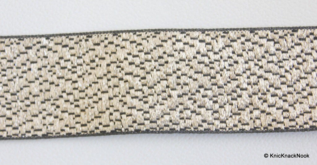 Black And Silver, Gold Shimmer Lace Trim, Approx. 43mm wide
