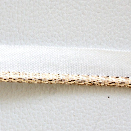 White Lace Trim With Shining Gold Piping, Approx. 14 mm wide