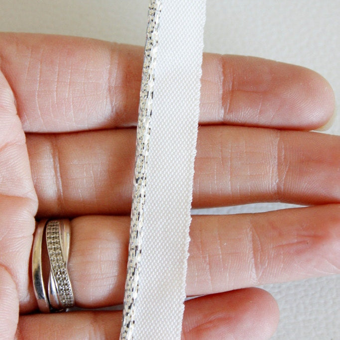 White Lace Trim With Shining Silver Piping, Approx. 14 mm wide