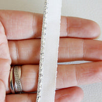 Thumbnail for White Lace Trim With Shining Silver Piping, Approx. 14 mm wide