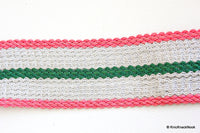 Thumbnail for Silver, Pink And Green Thread Lace Trim, Approx. 52mm wide