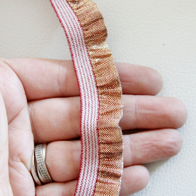 Pleated Bronze And Brown Tissue Ribbon Trim, Approx. 19mm wide