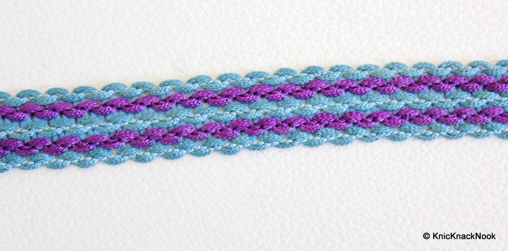Blue And Violet Thread Lace Trim, 17mm wide