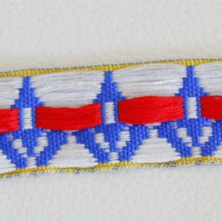 Trim By 4 Yards Jacquard Trimming Blue, White And Red Embroidery Fabric Lace Trim, Approx. 22mm Wide