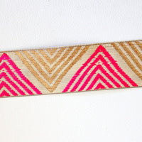 Thumbnail for Fuchsia Pink And Gold Temple Border Embroidery Lace Trim, Approx. 42mm Wide