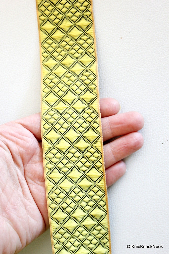 Yellow And Black Embroidered Trim, Approx. 45mm Wide