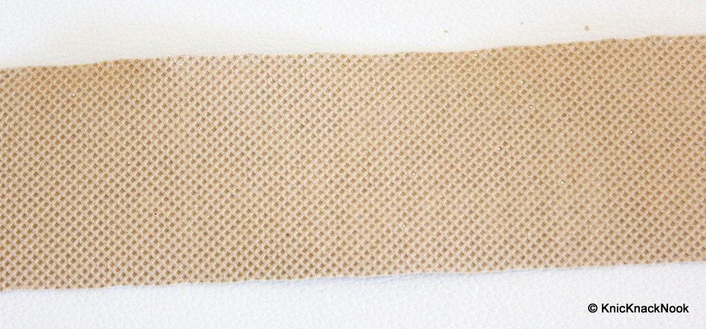 9 Yards x Wholesale Beige Faux Leather Trim Lace With Gold Polka Dots, Approx 53 mm Wide
