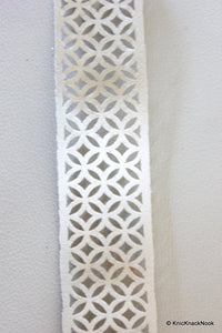 Thumbnail for Silver Glitter Cut Work Fabric Trim, Approx. 40mm wide