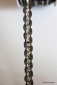 Thumbnail for Black Lace Trim With Silver Sequins, Approx. 10 mm wide