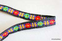 Thumbnail for Black Fabric Trim With Green, Blue, Red And Orange Embroidery