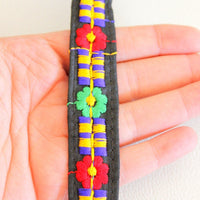 Thumbnail for Black Fabric Trim With Green, Blue, Red And Orange Embroidery