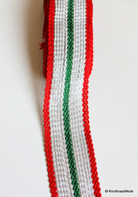 Thumbnail for Silver, Green And Red Thread Lace Trim, Approx. 52mm wide